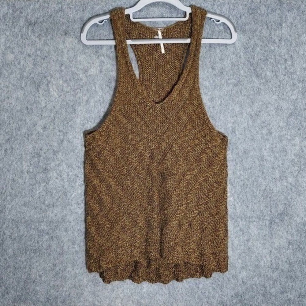 Free People Tunic Women XS Brown Boho Crochet Beveled Festival Layering Tank‎